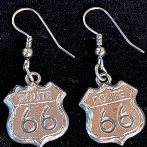 Vintage EJC 1995 Route 66 Pewter Earrings